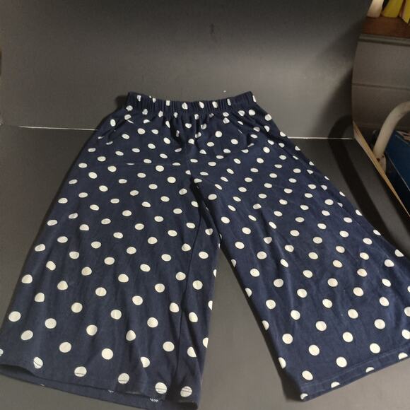 Girls Navy Blue & White Polka Dot Cropped Pants | Size 8 Wide Leg Pull-On - Picture 3 of 5